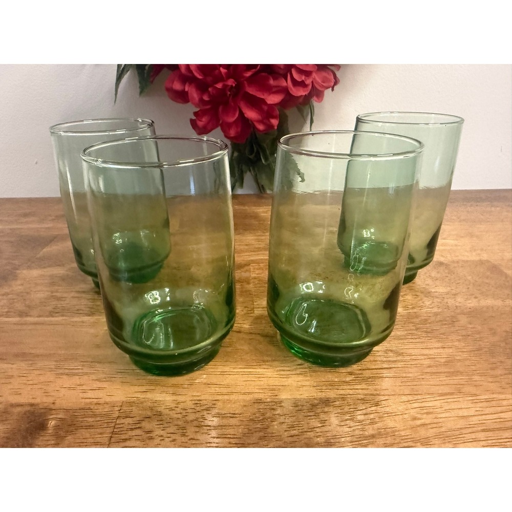 Vintage Dominion Glass‎ Emerald Green Juice Glasses Mid Century Barware Set of 4